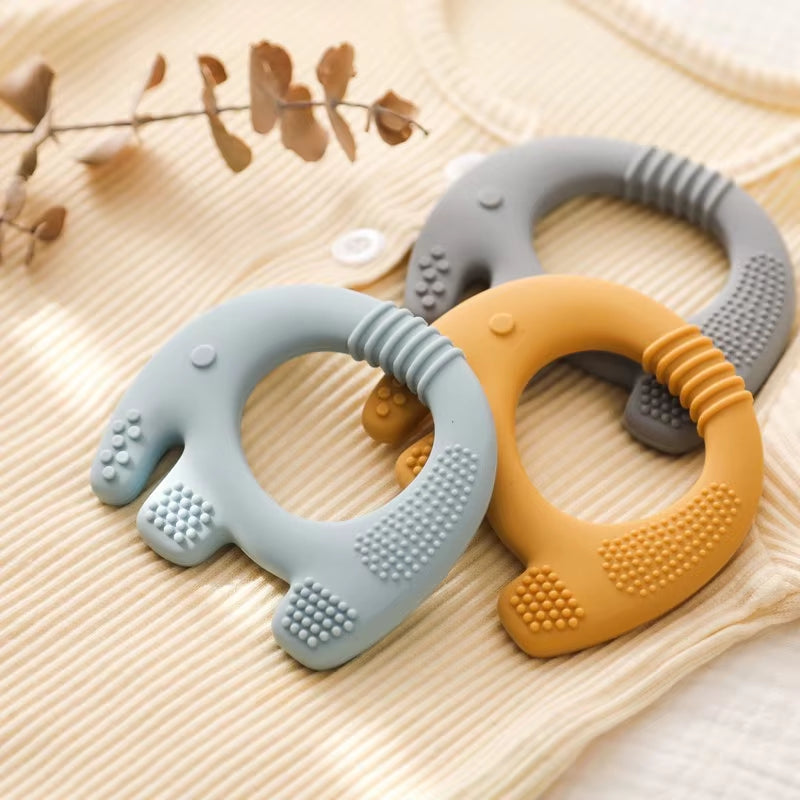 BPA Free Food Grade Silicone Teething Chewing Toys for Newborn Cute Elephant Infant Teether Ring Molar Nursing Toys Baby Stuff