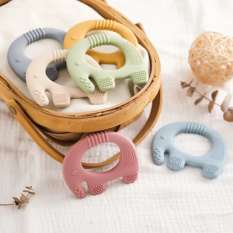 BPA Free Food Grade Silicone Teething Chewing Toys for Newborn Cute Elephant Infant Teether Ring Molar Nursing Toys Baby Stuff